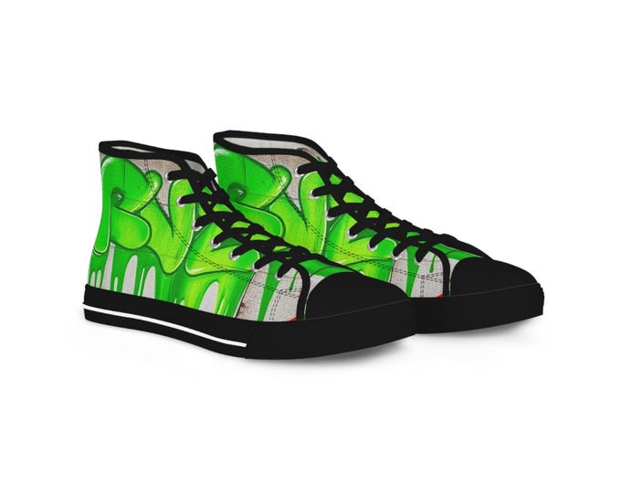 Green Paint Drip High Top Sneakers | Street Art Skate Shoes