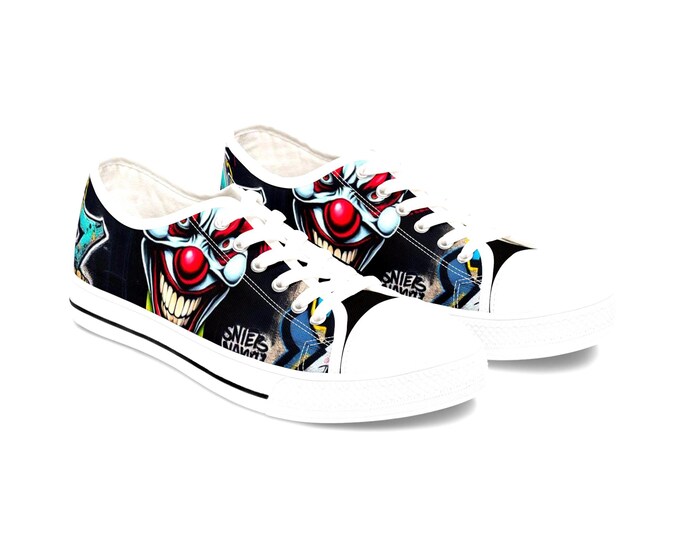 Creepy Clown Graffiti Face Women's Low Top Sneakers | Horror Carnival Art