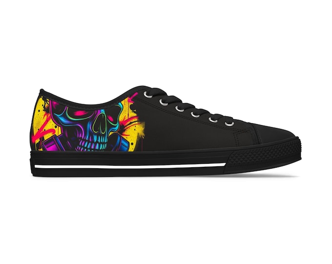 Neon Skull Low Top Sneakers | Women's Colorful Art Print Canvas Shoes