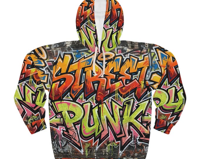 Street Punk Graffiti Hoodie | All-Over Print Urban Art Pullover