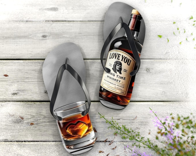 Whiskey Bottle and Heart Ice Flip Flops | Novelty Beach Sandals