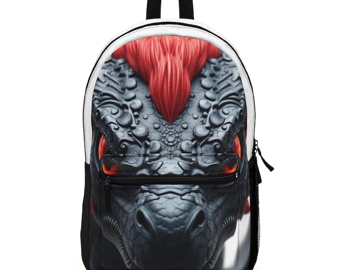 Red-Eyed Dragon Face Backpack | Fantasy Creature Print