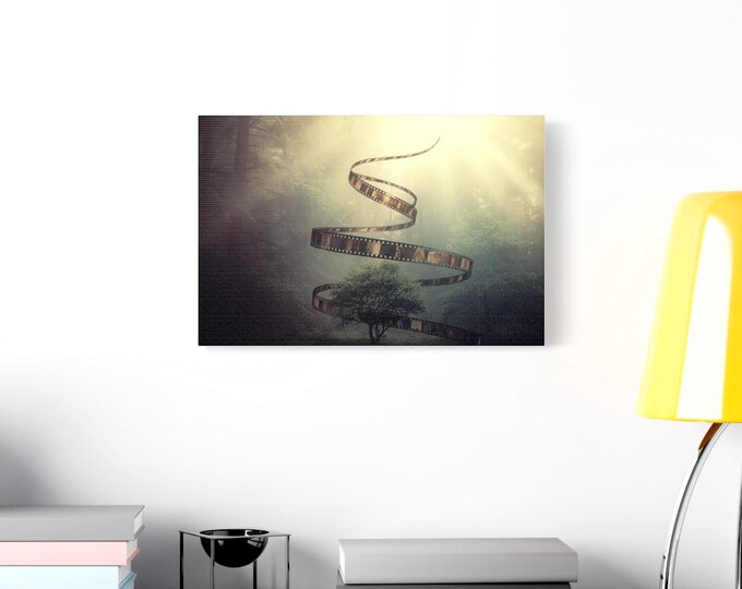 Film Reel Spiral Over Tree Canvas