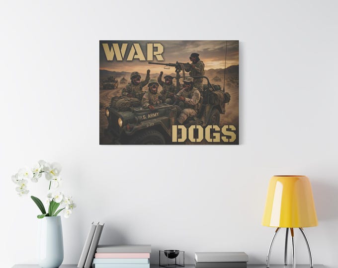 War Dogs Canvas Print | Military Jeep Soldiers Matte Stretched Wall Art