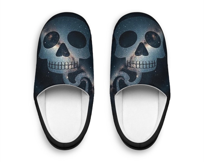 Space Skull Slippers | Men's Cozy Flannel Fleece Indoor Footwear