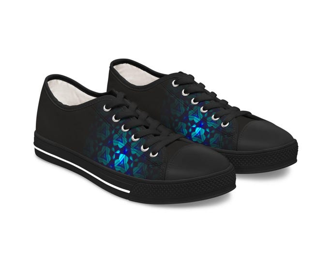 Teal Geometric Mosaic Women's Low Top Sneakers | Abstract Blue Pattern