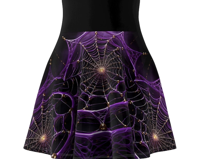 Purple Spiderweb Pattern Skater Skirt | Gothic Halloween