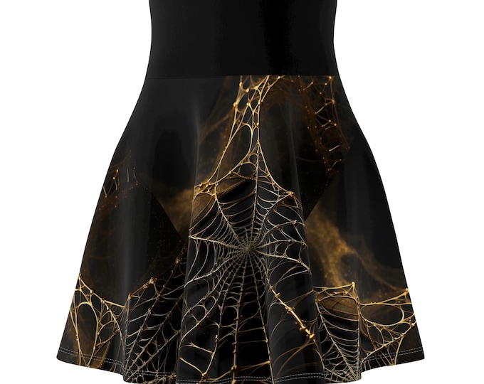 Gold Spiderweb Pattern Skater Skirt | Halloween Gothic AOP