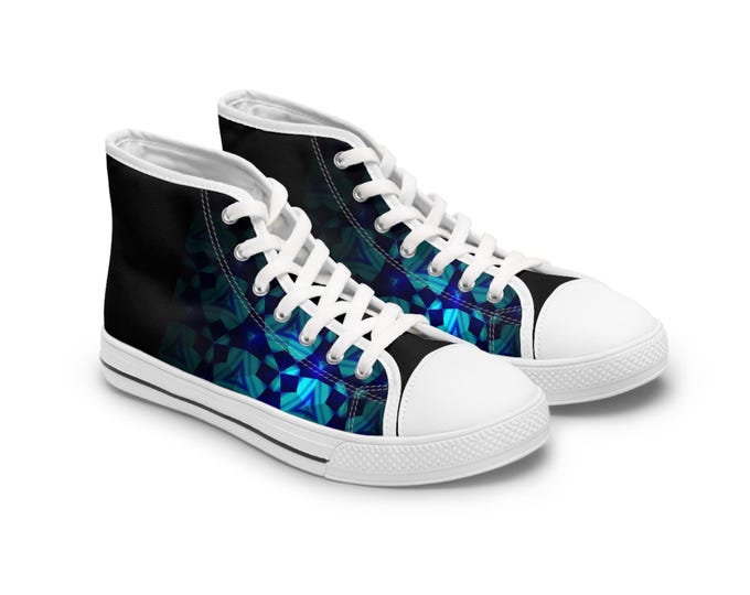 Teal Geometric Mosaic Women's High Top Sneakers | Patterned Canvas Shoes