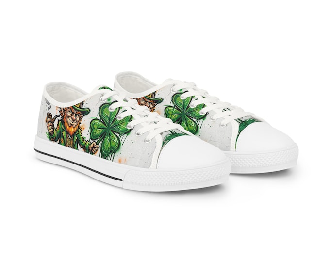 Leprechaun and Shamrocks Men's Low Top Sneakers | St. Patrick's Day Shoes