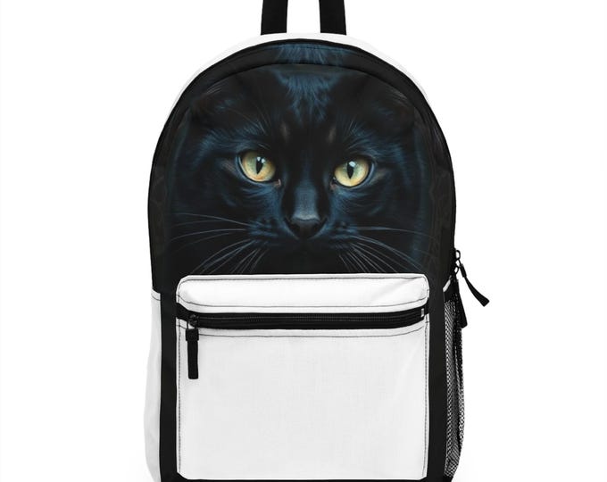Black Cat Face Backpack | Yellow Eyes, Dark Feline Portrait