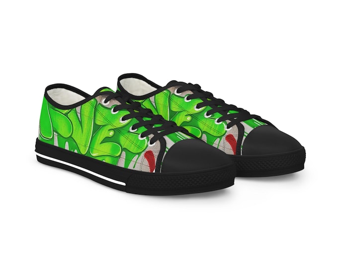 Green Paint Drip Sneakers |Mens Low Top Canvas Shoes