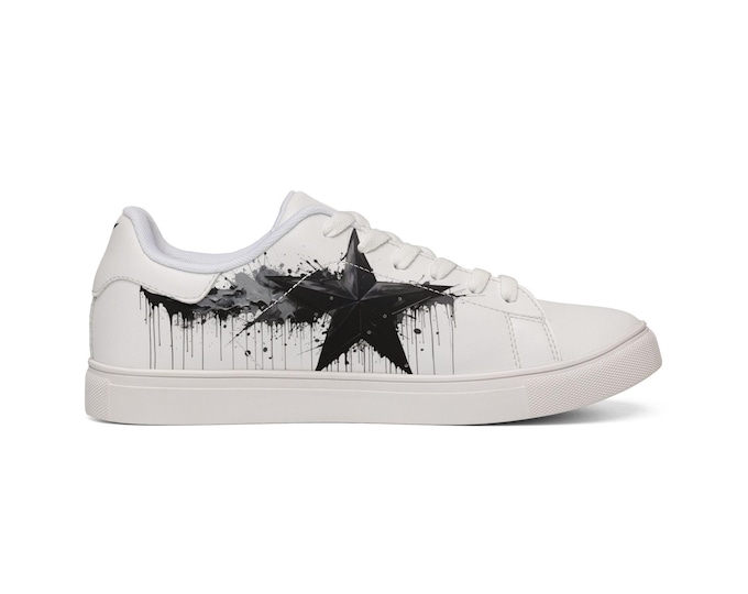 Spray Paint Star Sneakers | Low-Top Leather Streetwear, Grunge Style