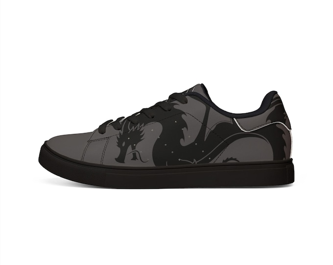 Black Dragon Silhouette Sneakers | Mens Low-Top Leather Sneakers