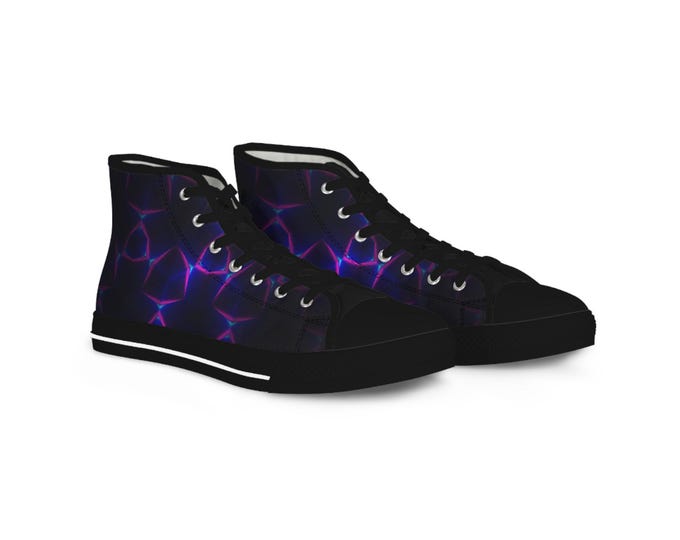 Neon Plasma Pattern High Top Sneakers | Purple Electric Wave Shoes