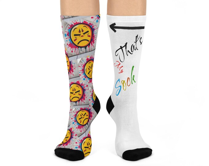 Emoji Pattern Crew Socks | Cushioned Knit, Black Toe