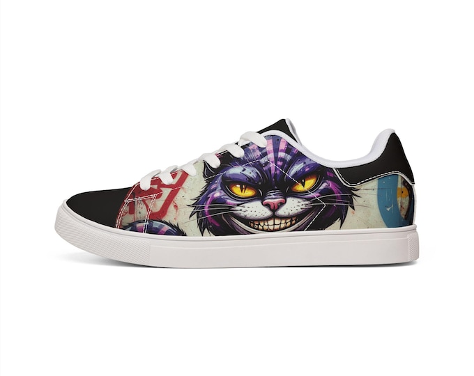 Cheshire Grin Cat Men's Sneakers | Low-Top Leather Shoes