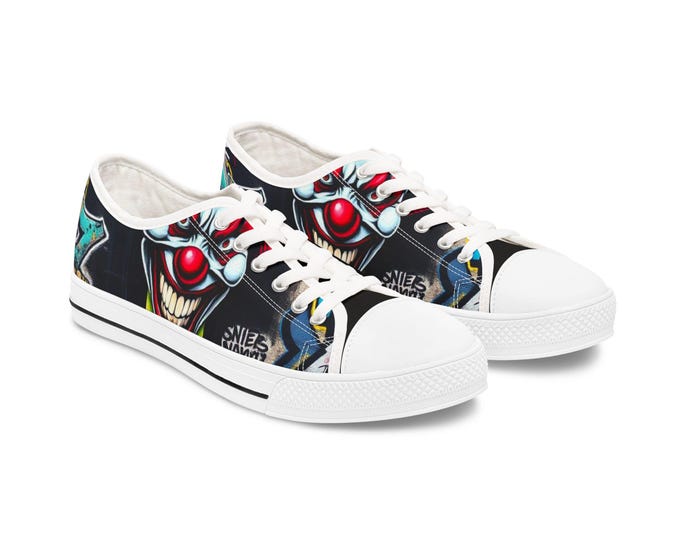 Creepy Clown Graffiti Face Women's Low Top Sneakers | Horror Carnival Art
