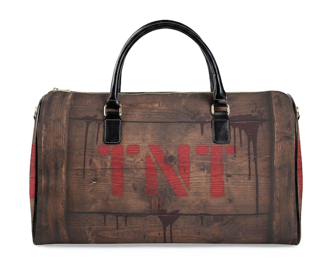 TNT Crate Design Leather Travel Bag | Explosive Wood Plank Print