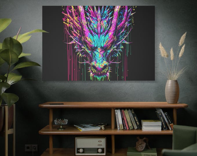 Neon Dripping Dragon Matte Canvas