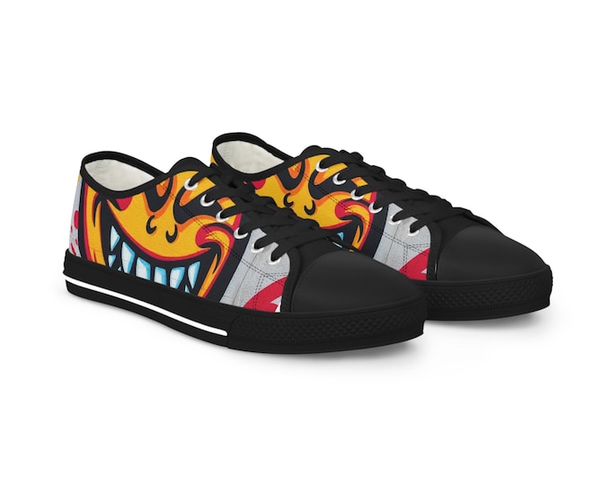 Evil Smile Graffiti Emoji Face Men's Low Top Sneakers | Bold Streetwear Illustration