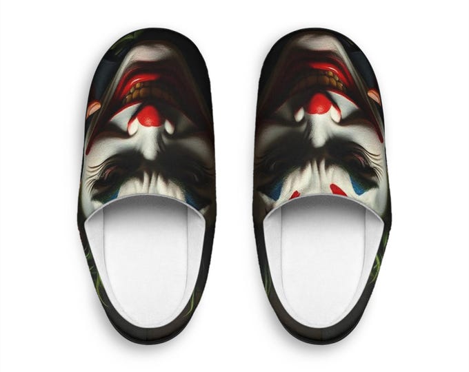 Joker Clown Face Men's Indoor Slippers | Horror Movie Character Slip-Ons