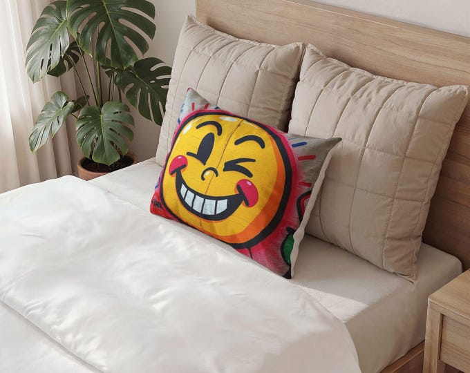 Winking Emoji Face Pillow Sham | Graffiti Smile Decorative Sham