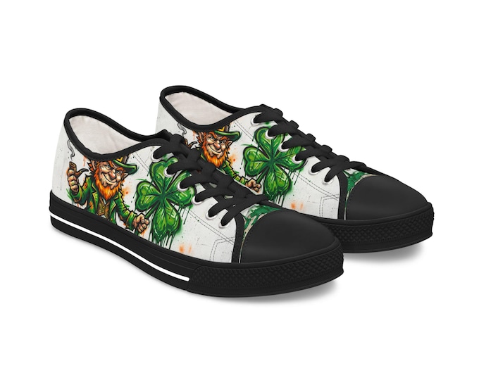 Leprechaun and Shamrock Women's Low Top Sneakers | St. Patrick's Day Shoes