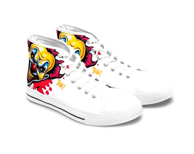 Evil Circus Clown High Top Sneakers | Horror Joker Illustration Shoes