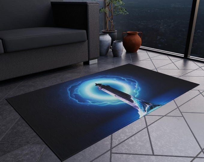 Lighthouse with Electric Aura Outdoor Rug | Nautical Coastal Decor