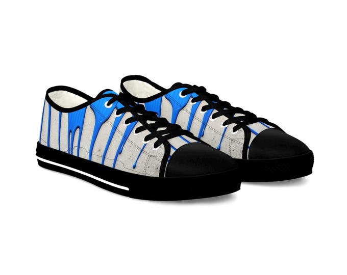 Blue Paint Drip Sneakers | Low Top Shoes