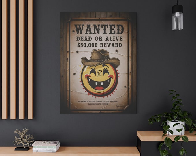Smiley Cowboy Wanted Poster Canvas