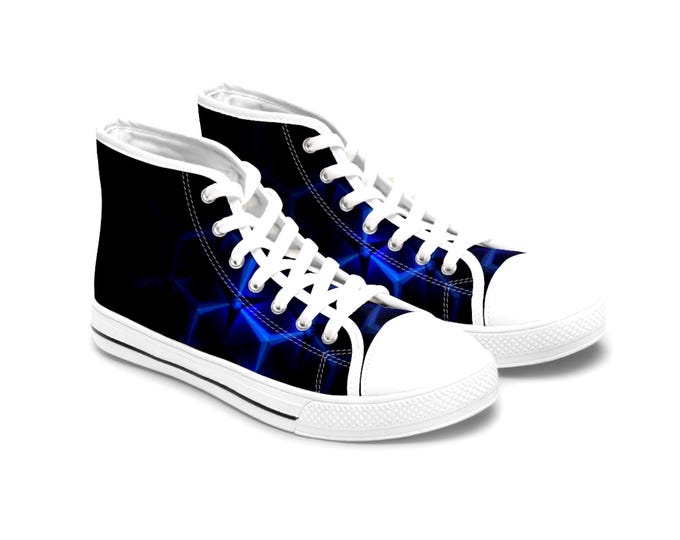 Blue Hexagon Circuit Women's High Top Sneakers | Geometric Pattern Athletic Shoes
