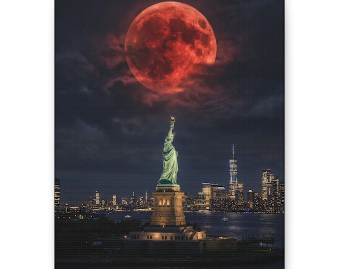 Blood Moon over New York City Matte Canvas | NYC Night Skyline Wall Art