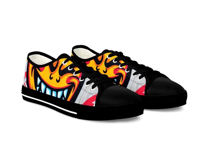 Evil Smile Graffiti Emoji Face Men's Low Top Sneakers | Bold Streetwear Illustration