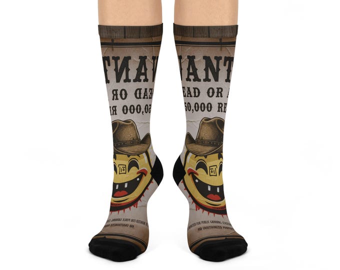Wanted Poster Smiley Face Socks | Crew Socks