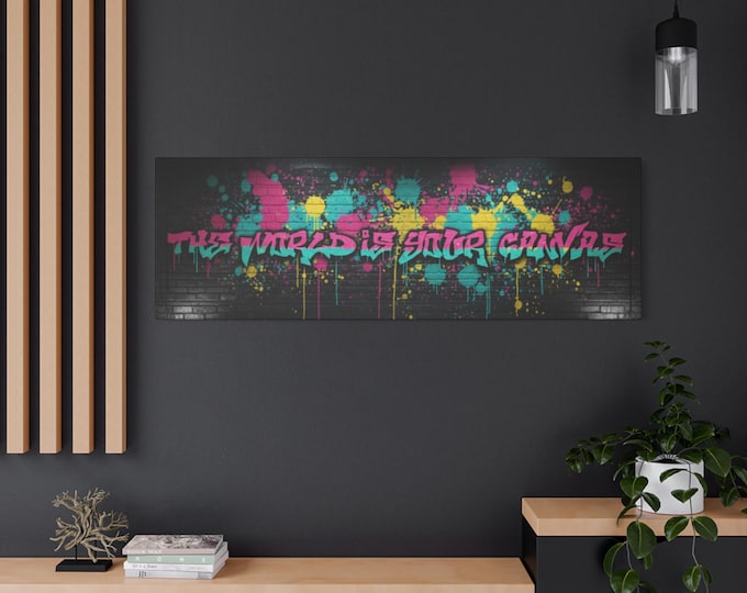 Graffiti Splatter Canvas Art | Pink Teal Street Art Print, Urban Wall Decor