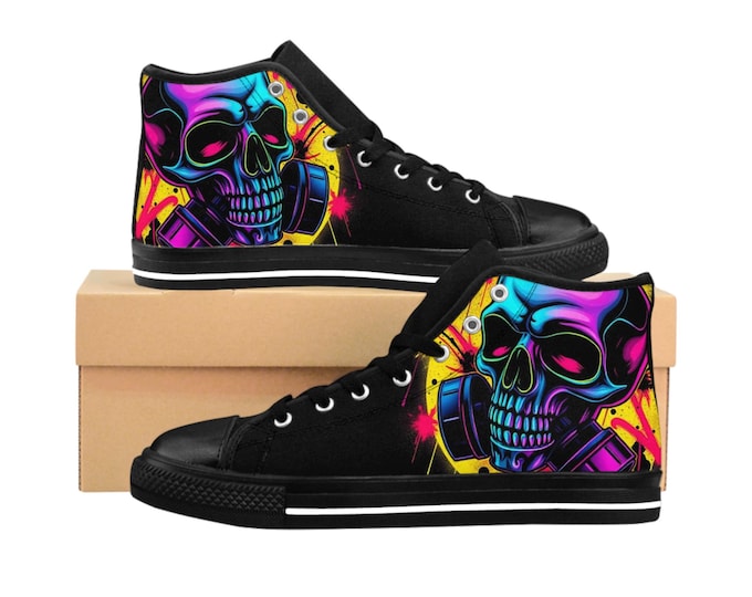 Neon Skull High Top Sneakers | Colorful Graffiti Skull Shoes