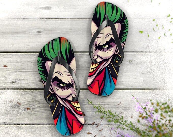 Joker Face Flip Flops | Comic Villain Green Hair