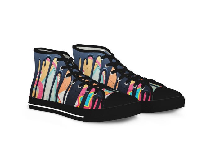 Paint Drip Pattern Men's High Top Sneakers | Navy Pink Canvas Shoes