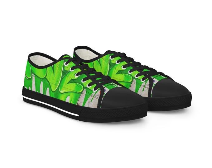 Green Paint Drip Sneakers | Low Top Canvas Shoes