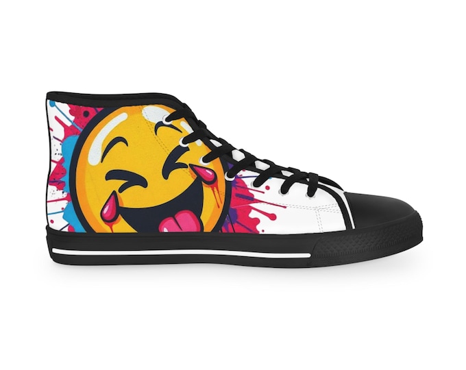 Emoji Tongue Smile High Top Sneakers | Colorful Street Art, Drip Paint