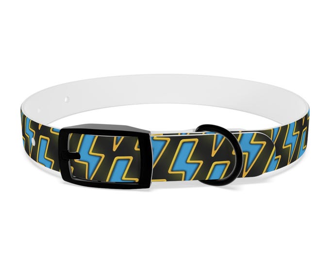 Blue Lightning Bolt Dog Collar | Electric Pattern, Adjustable Pet Collar