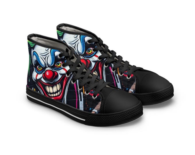 Creepy Clown Face High Top Sneakers | Horror Face Skate Shoes