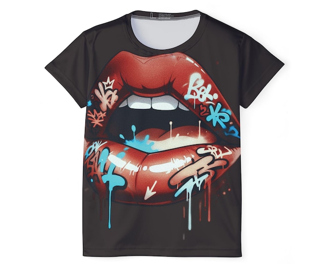 Graffiti Drip Lips T-Shirt | Women's Sports Jersey