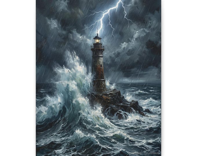 Stormy Lighthouse Canvas Painting | Matte Stretched Wall Art