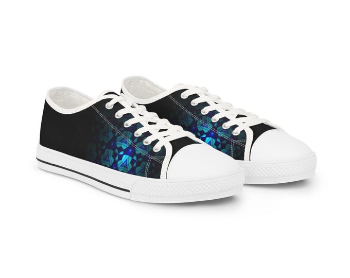 Teal Geometric Mosaic Abstract Pattern Men's Low Top Sneakers | Geometric Art Print