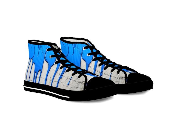 Blue Paint Drip High Top Sneakers | Abstract Streetwear Canvas Shoes