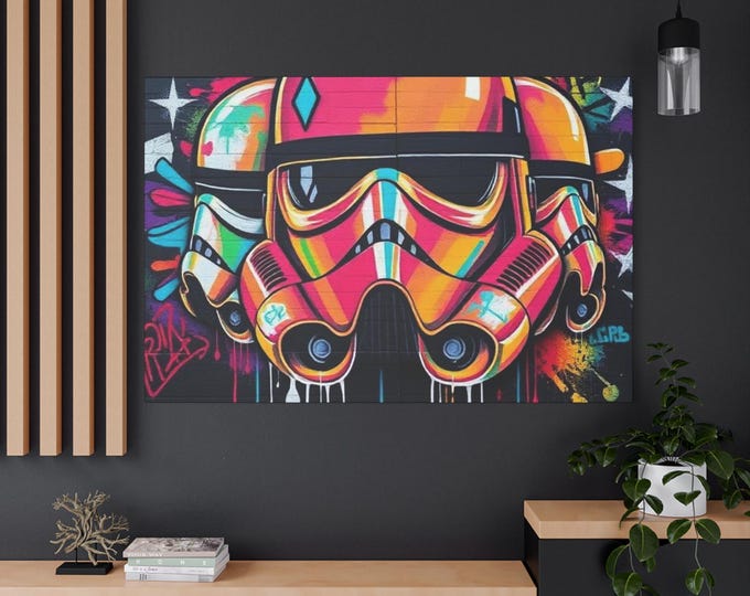 Neon Graffiti Space Trooper Canvas | Matte Stretched Wall Art