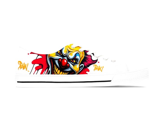 Evil Circus Clown Women's Low Top Sneakers | Horror Graffiti Art